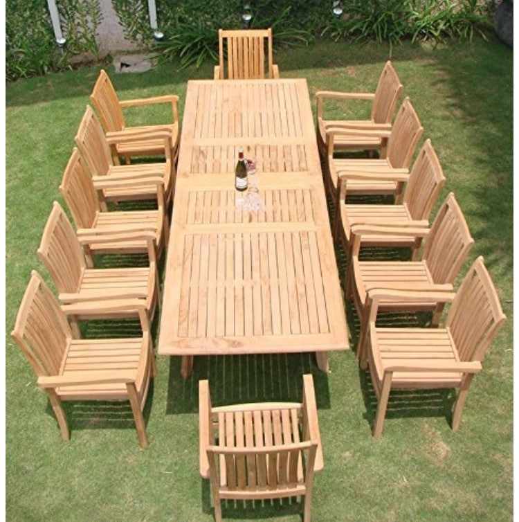 Outdoor Dining Set Teak Wood 12 Seat Slatted Table Garden