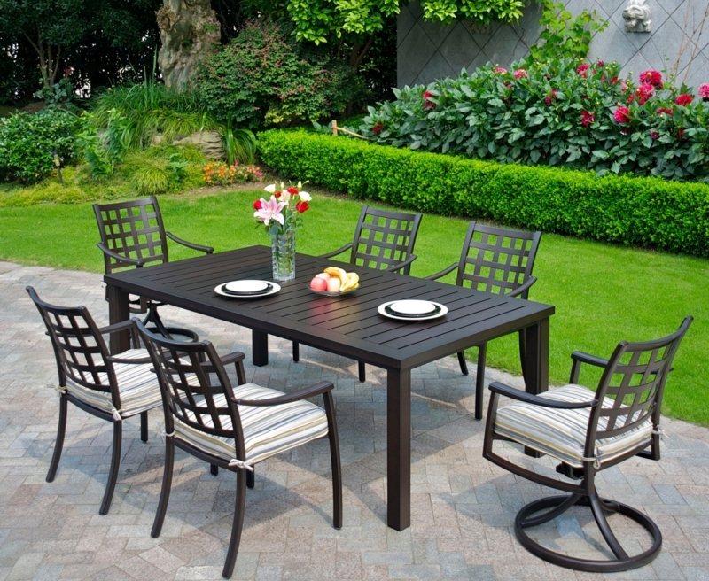 Outdoor Dining Set Traditional Bronze Metal with Scrollwork Base