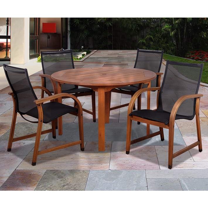Outdoor Dining Set, Traditional Slatted Seating with Round Pedestal Table