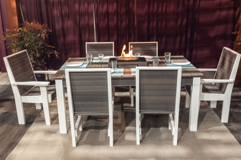 Outdoor Dining Set White and Light Wood Two Toned, Farmhouse Style