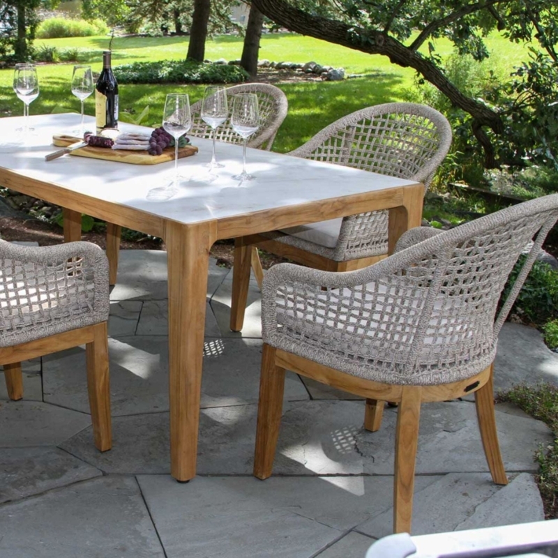Outdoor Dining Set with Bench, Black Rope Weaving & Teak Wood Base