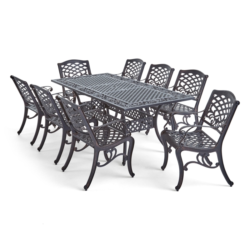 Outdoor Dining Set with Lattice Back Bronze Cast Aluminum 8 Seater
