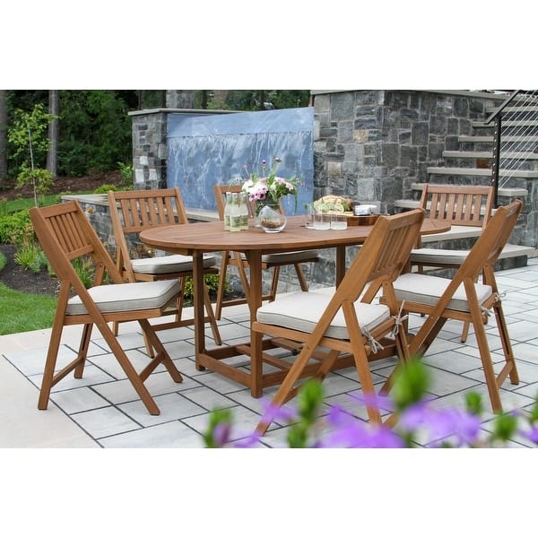 Outdoor Dining Set with Oval Slatted Table and Folding Chairs