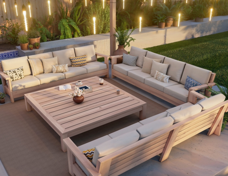 Outdoor Dining Set with Slatted Top, Block Legs & Backless Benches