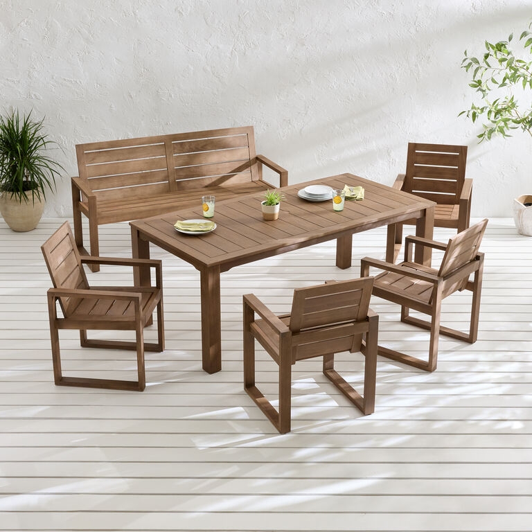 Outdoor Dining Set Wood Toned X Back Chairs Bench Coastal Patio Dining