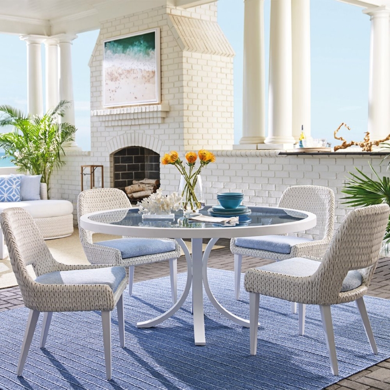 Outdoor Dining Set Woven Pedestal Base with Driftwood Finish