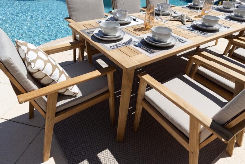 Outdoor Dining Set, Woven Rope Backs and Slatted Wood Top Furniture