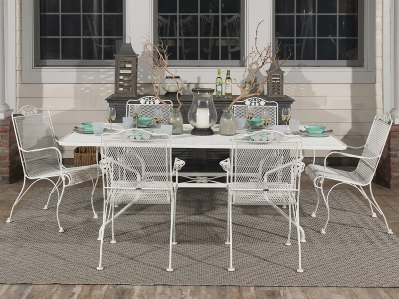 Outdoor Dining Set Wrought Iron Scrollwork Mesh Top Traditional Patio
