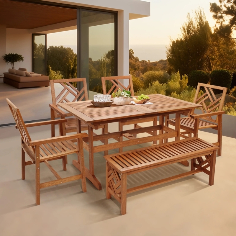 Outdoor Dining Sets for 6  Extendable Solid Wood Table  LuxenHome