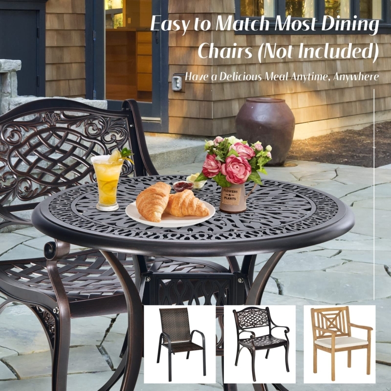 Outdoor Dining Table Black Metal Lattice Pedestal Base