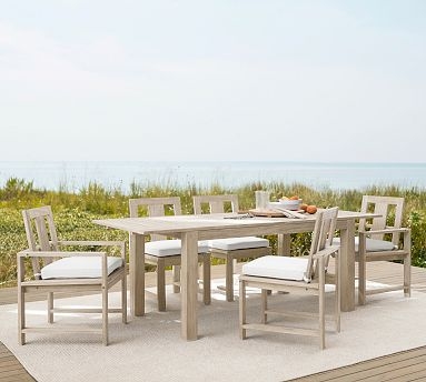 Outdoor Dining Table in Driftwood Finish, Weathered Wood Extendable Design