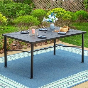 Outdoor Dining Table Modern Dark Grey Slatted Metal Rectangle