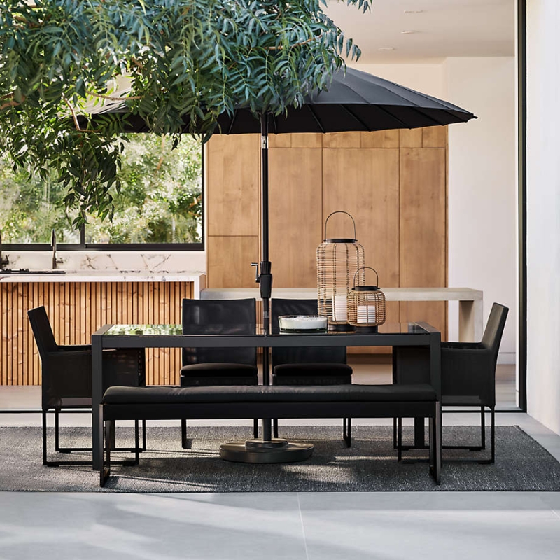 Outdoor Dining Table: Modern Metal Frame with Glass Tabletop