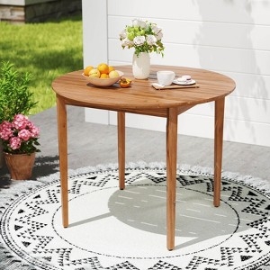Outdoor Dining Table Round Warm Brown Slatted Acacia