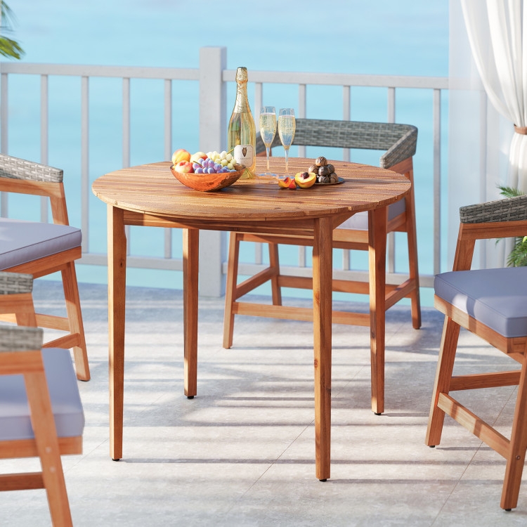 Outdoor Dining Table Round Wood X-Base With Support Ring