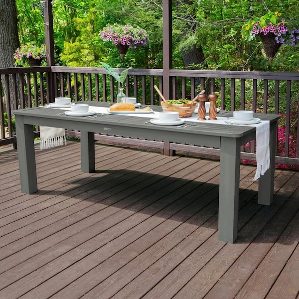 Outdoor Dining Table: Slat Top with H-Frame Base, Weather Resistant