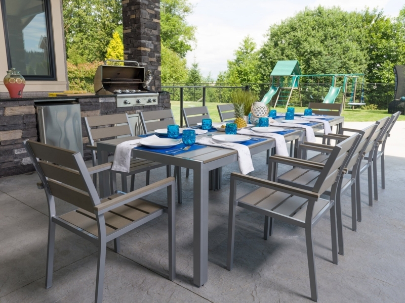 Outdoor Dining Table Weathered Grey Slats Minimalist Charcoal Frame