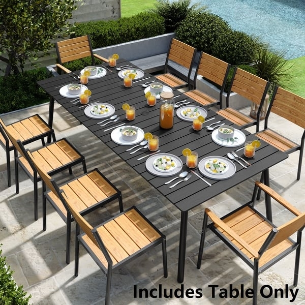 Outdoor Dining Table with Wood Grain Aluminum Top & Umbrella Hole