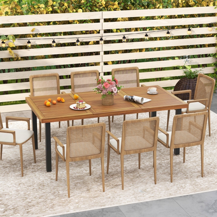 Outdoor Dining Table with X-Frame Legs Wood-Toned Slatted Patio Furniture