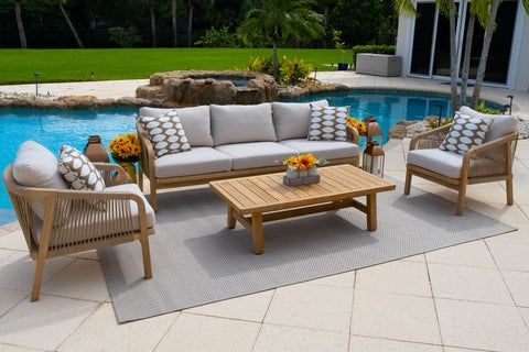 Outdoor Furniture Set Acacia Finish Slatted Frame Grey Modern Wood Patio