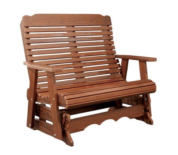 Outdoor Glider Bench Reddish Brown Wood Rustic Patio Seating