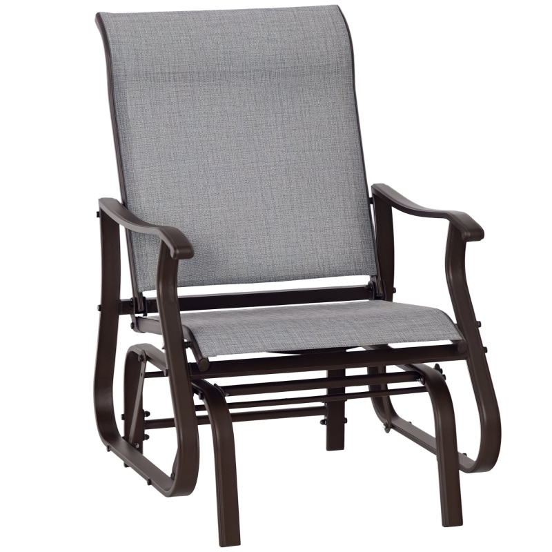 Outdoor Glider Chair Contemporary Grey Mesh Fabric Metal Frame