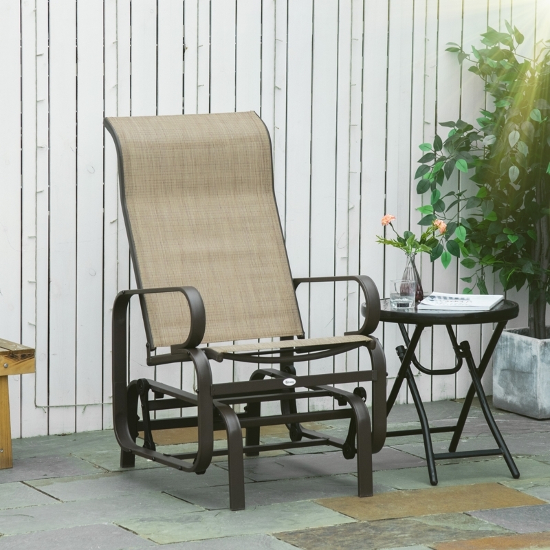 Outdoor Glider Chair Slatted Metal Dark Brown Traditional Patio