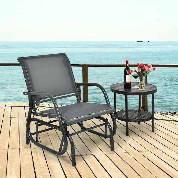 Outdoor Glider Single Slatted Metal Construction Brown Finish