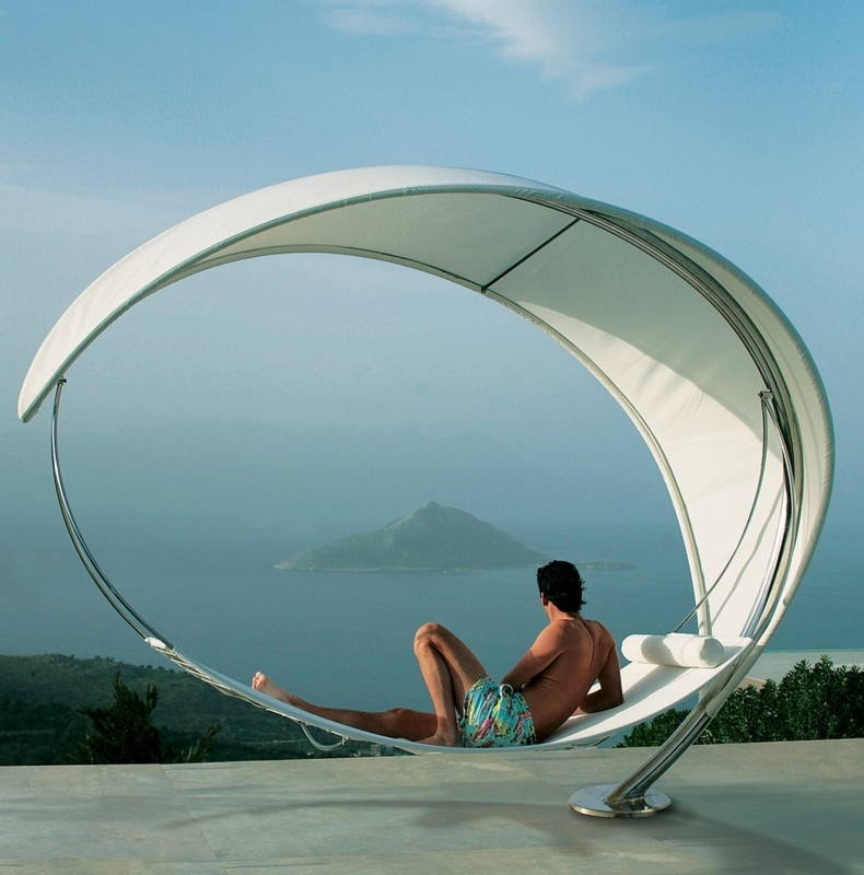 Outdoor Hammock with Wave Silhouette & Cantilevered Frame. Sculptural.