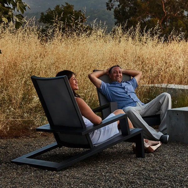 Outdoor Lounge Chair Charcoal Grey Sling Angular Frame Minimalist