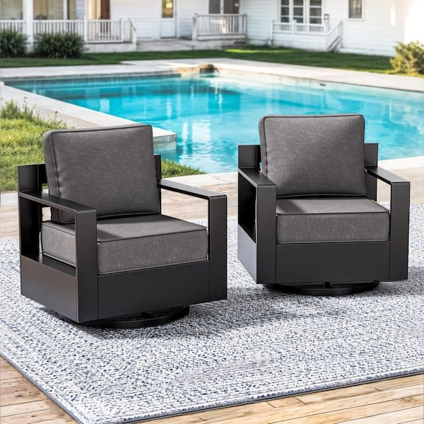 Outdoor Lounge Chair: Modern Black Slatted Aluminum Design Grey