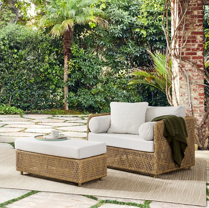 Outdoor Lounge Set Intricate Cord Weaving Charcoal Frame Coastal