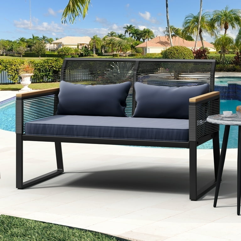 Outdoor Loveseat Navy Blue Outdoor Loveseat Seating Wicker Wood Arms