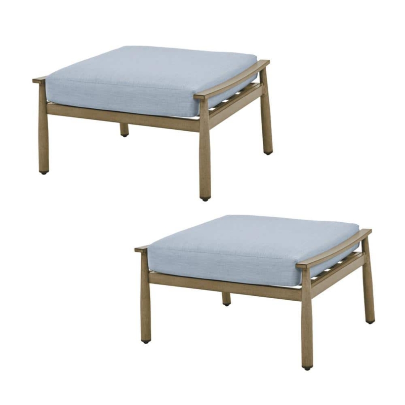 Outdoor Ottoman Cobalt Blue Cushion Metal Frame Slatted Base Set