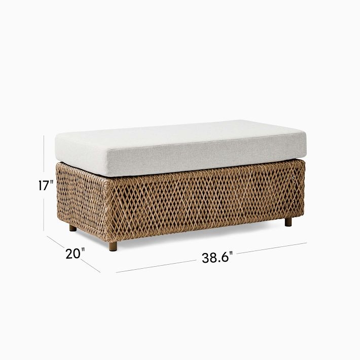 Outdoor Ottoman Crisp White Cushion Woven Base Coastal Patio Seating