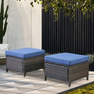 Outdoor Ottoman Duo High Contrast Palette Dark Brown Wicker Patio