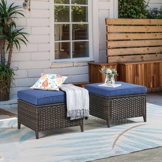 Outdoor Ottoman Espresso Wicker Sand Cushion Welted Piping Square
