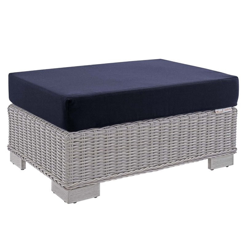 Outdoor Ottoman Navy And Gray Contrast All Weather Weave Rectangular