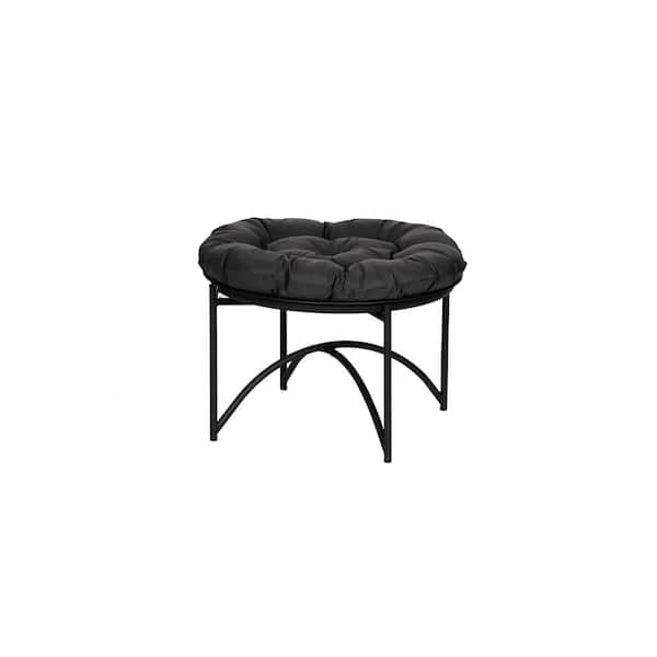 Outdoor Ottoman Openwork Base Black Metal Geometric Lattice Footstool