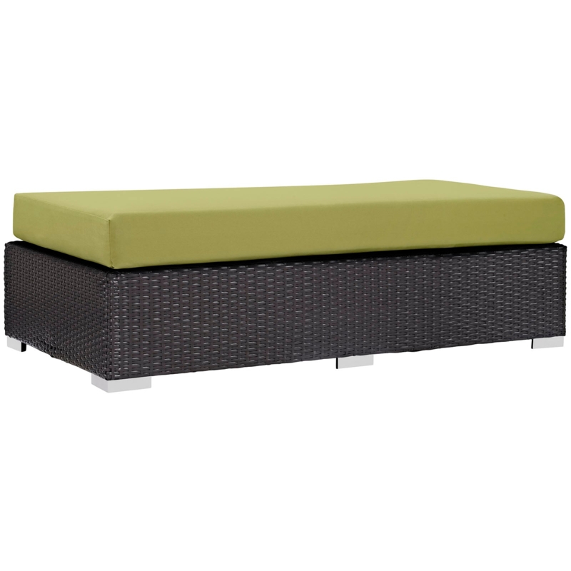 Outdoor Ottoman Rectangular Espresso Woven Base Mocha Fabric Cushion