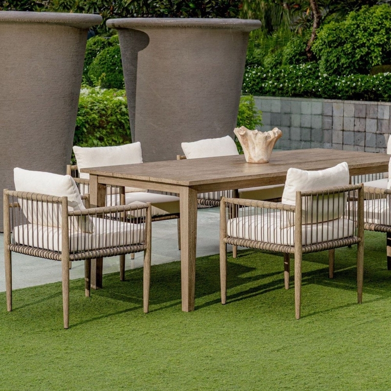 Outdoor Ottoman Rope Wrapped Apron Weathered Wood Gray Coastal Patio