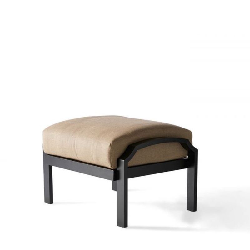 Outdoor Ottoman Rust Red Cushion Curved Metal Frame Transitional Style