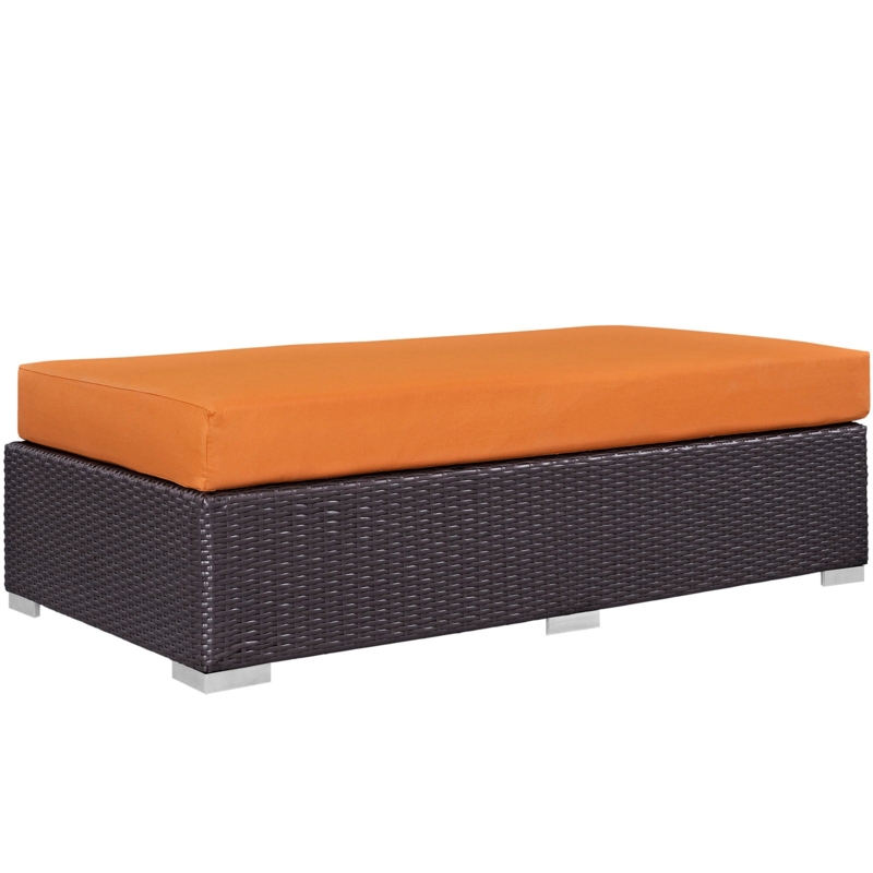 Outdoor Ottoman Vibrant Orange Cushion Espresso Wicker Rectangular