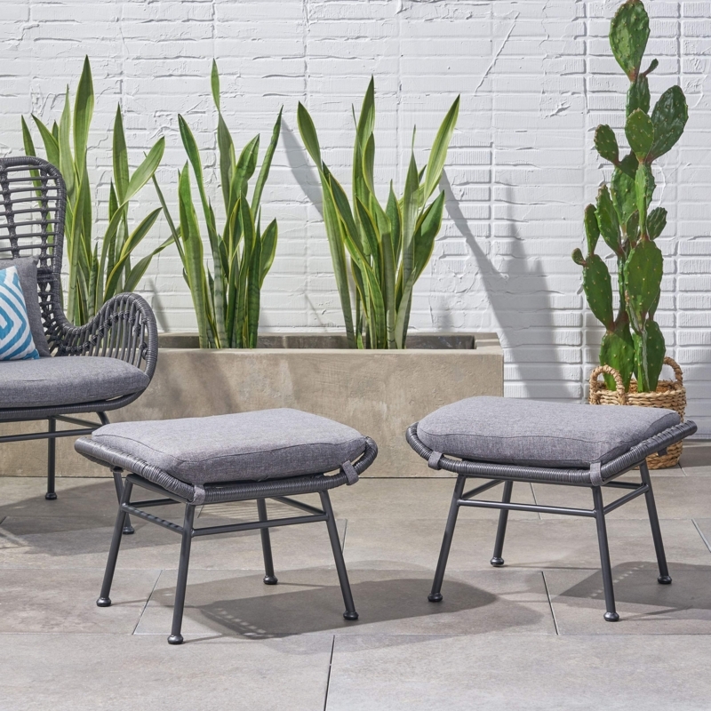 Outdoor Ottoman with Multi Tonal Weave, Resin Wicker Texture