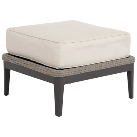 Outdoor Ottoman Woven Ash Base Welted Cushion Gray Coastal Patio
