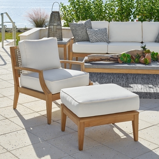 Outdoor Ottoman Woven Lattice Base Cream Cushion Coastal Backyard