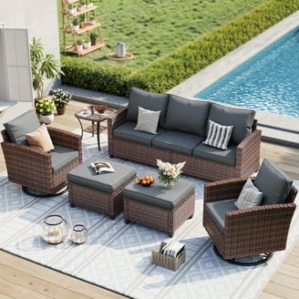 Outdoor Patio Conversation Set 6-Piece Gray Wicker with Swivel Chairs