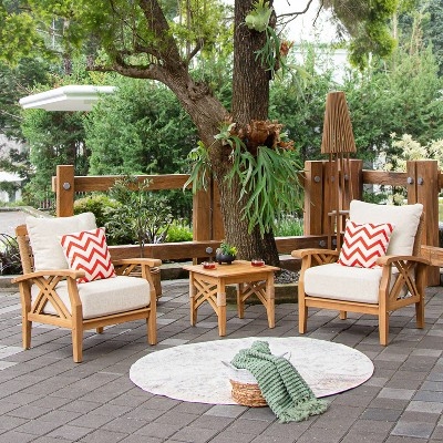 Outdoor Patio Set Teak Construction Small Space Tan Seating