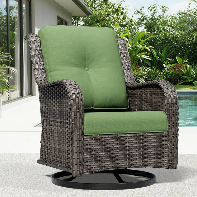 Outdoor Rocking Chair Wicker Swivel High Back Charcoal Grey Cushions Set