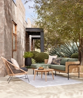Outdoor Seating Group Contemporary Modular Wood Frame Slatted Design